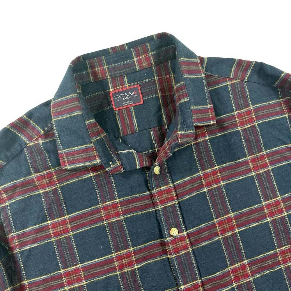 UNTUCKit Rosato Plaid Long Sleeve Button-Down Flannel Navy Blue Red Large